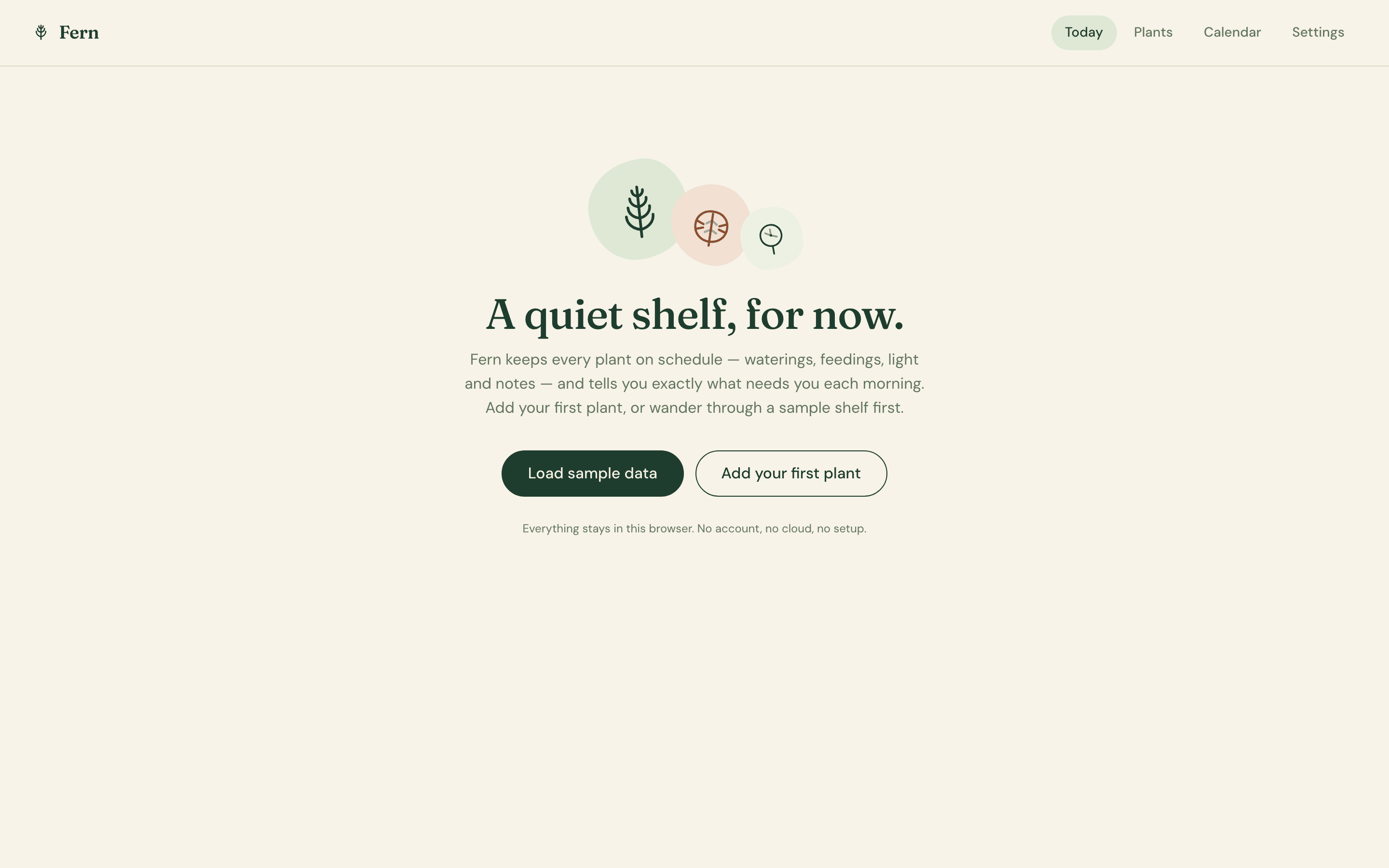Fern — First run · Sample shelf or start fresh