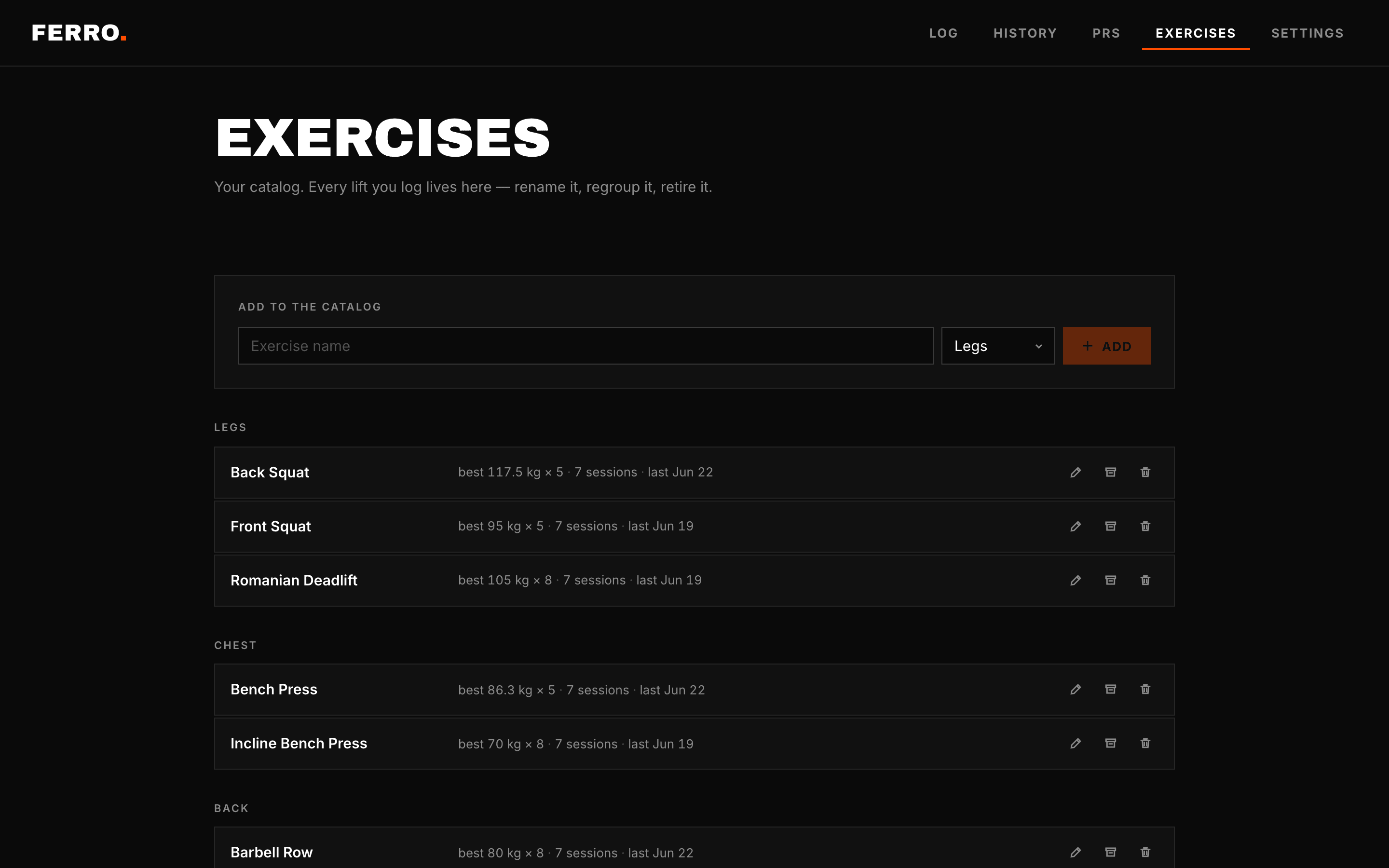 Ferro — Exercises · The editable catalog