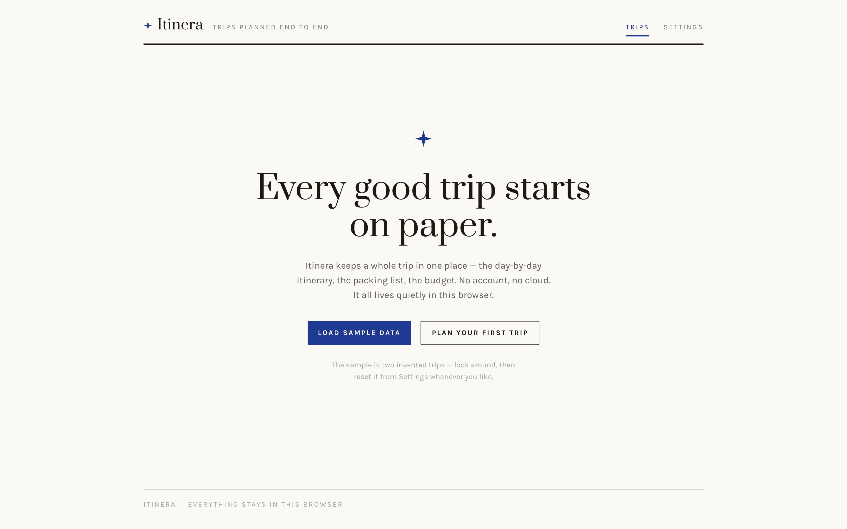 Itinera — Welcome · First run