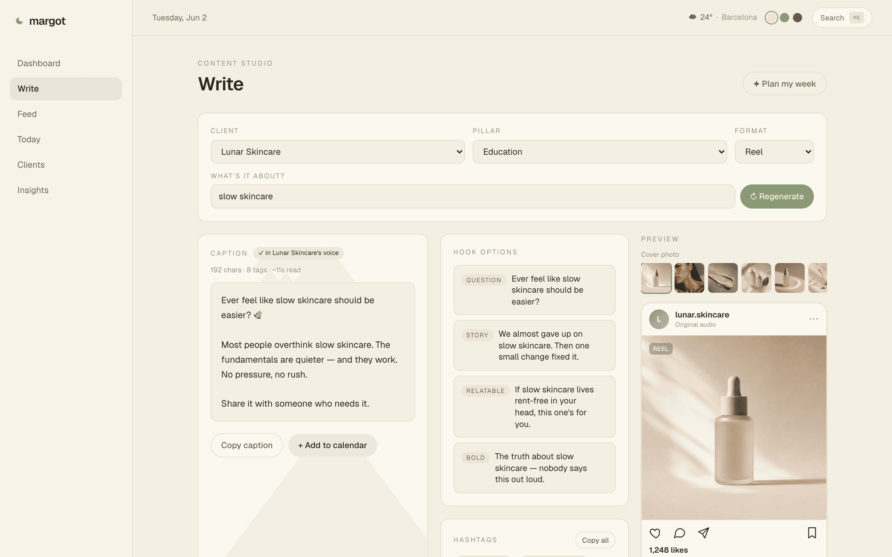 Margot — The content studio — drafting in a client’s brand voice
