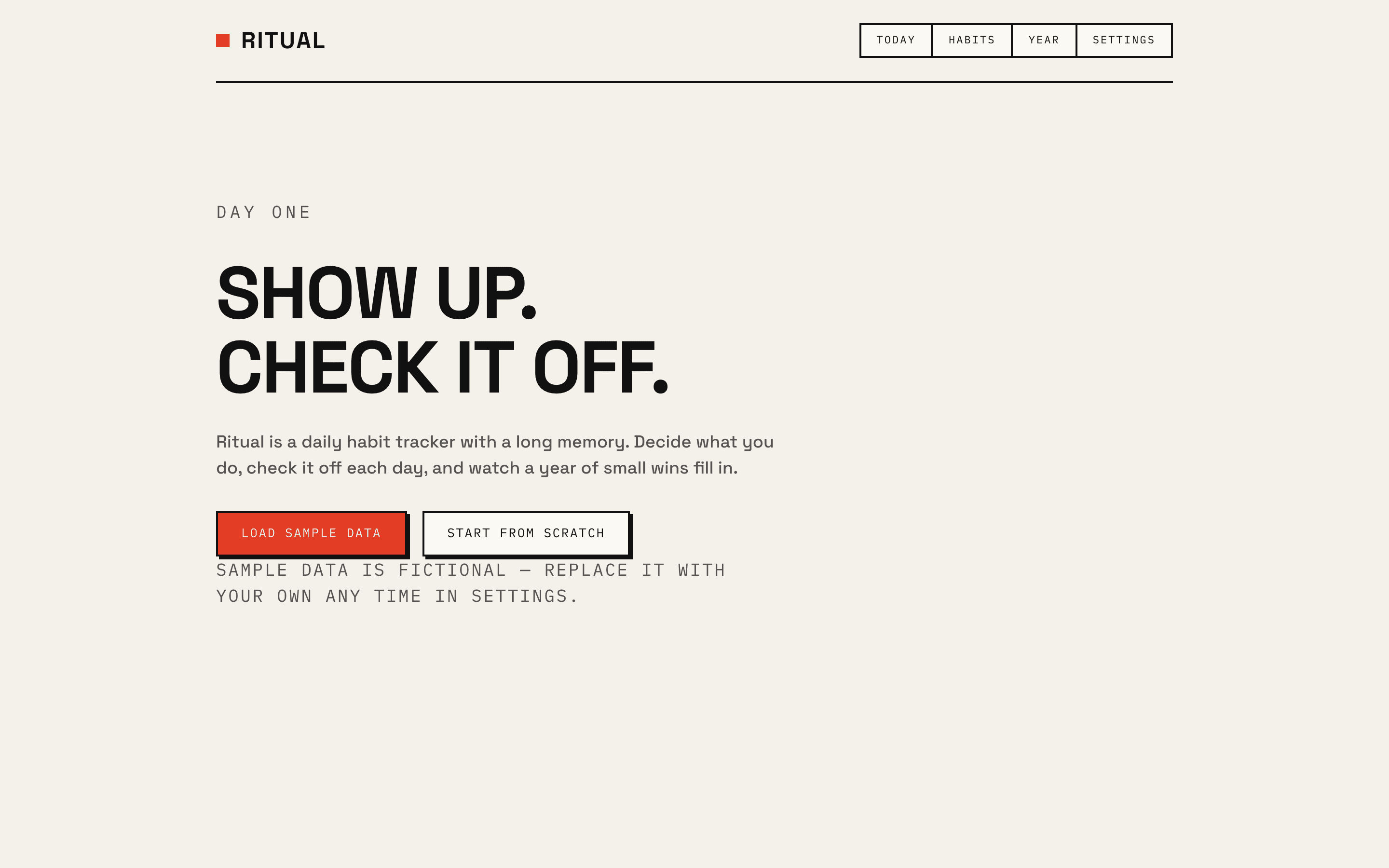 Ritual — Day one · Sample data or scratch