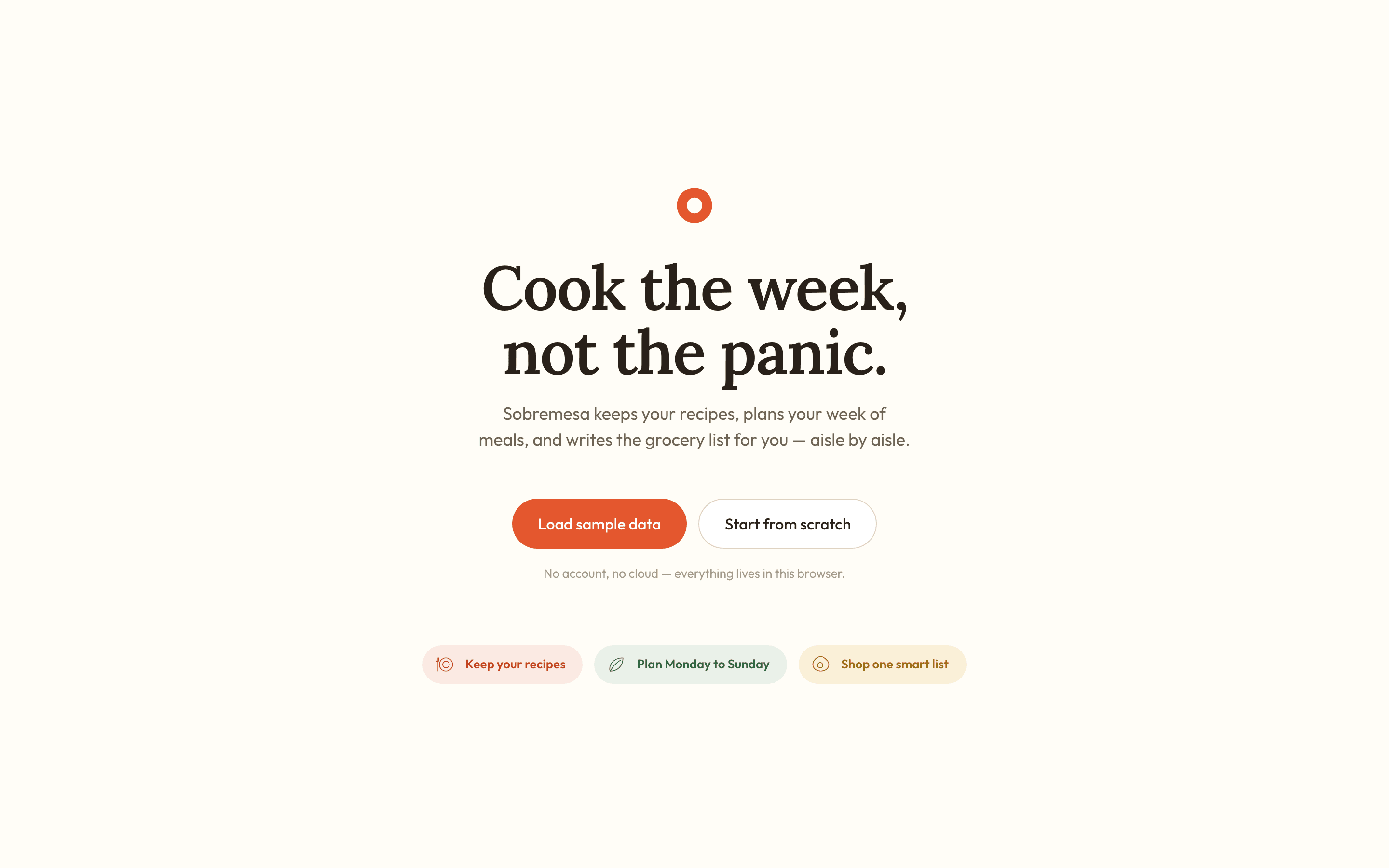 Sobremesa — Welcome · Sample kitchen or clean start