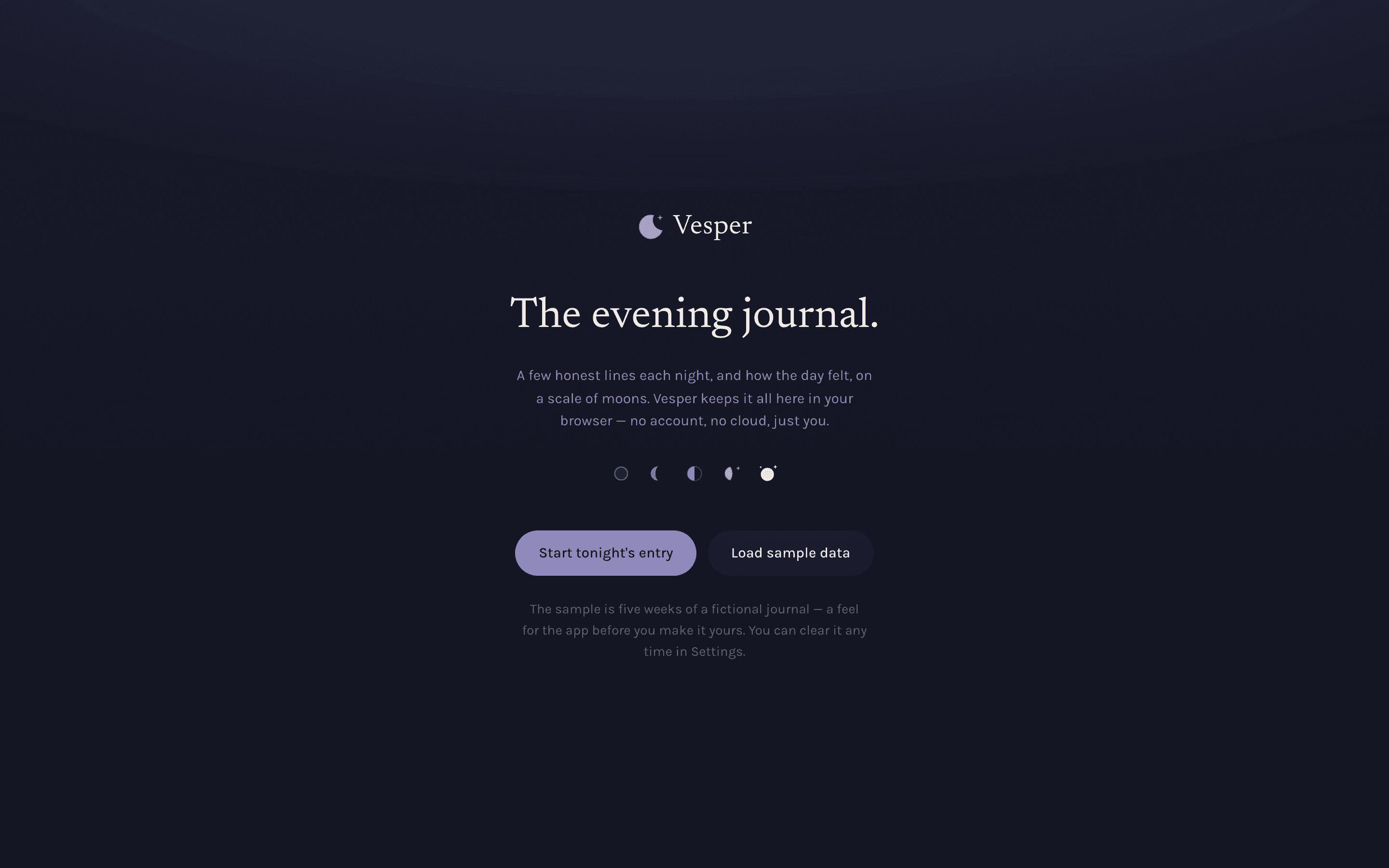 Vesper — Welcome · Blank page or sample