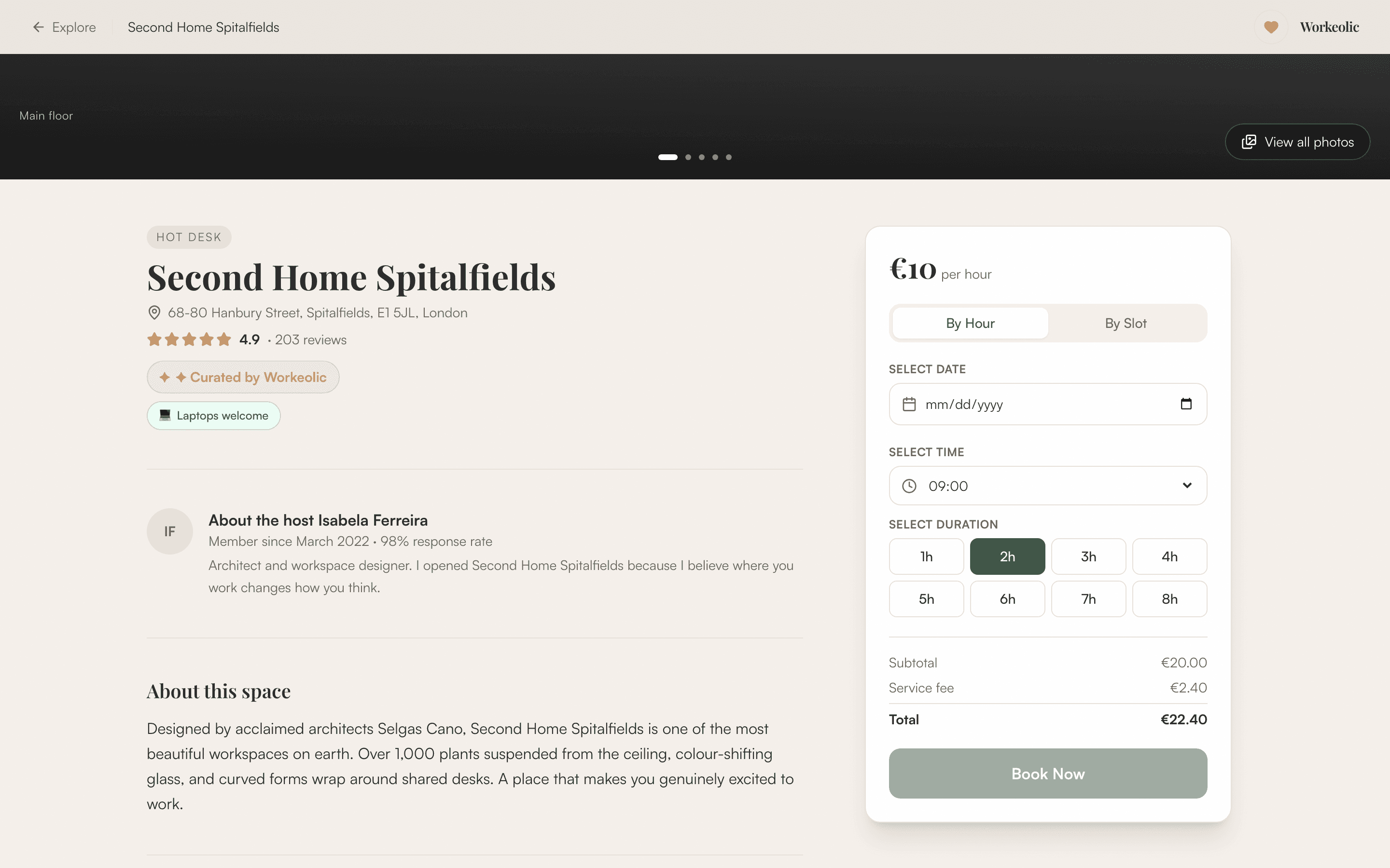 Workeolic — Space · Booking