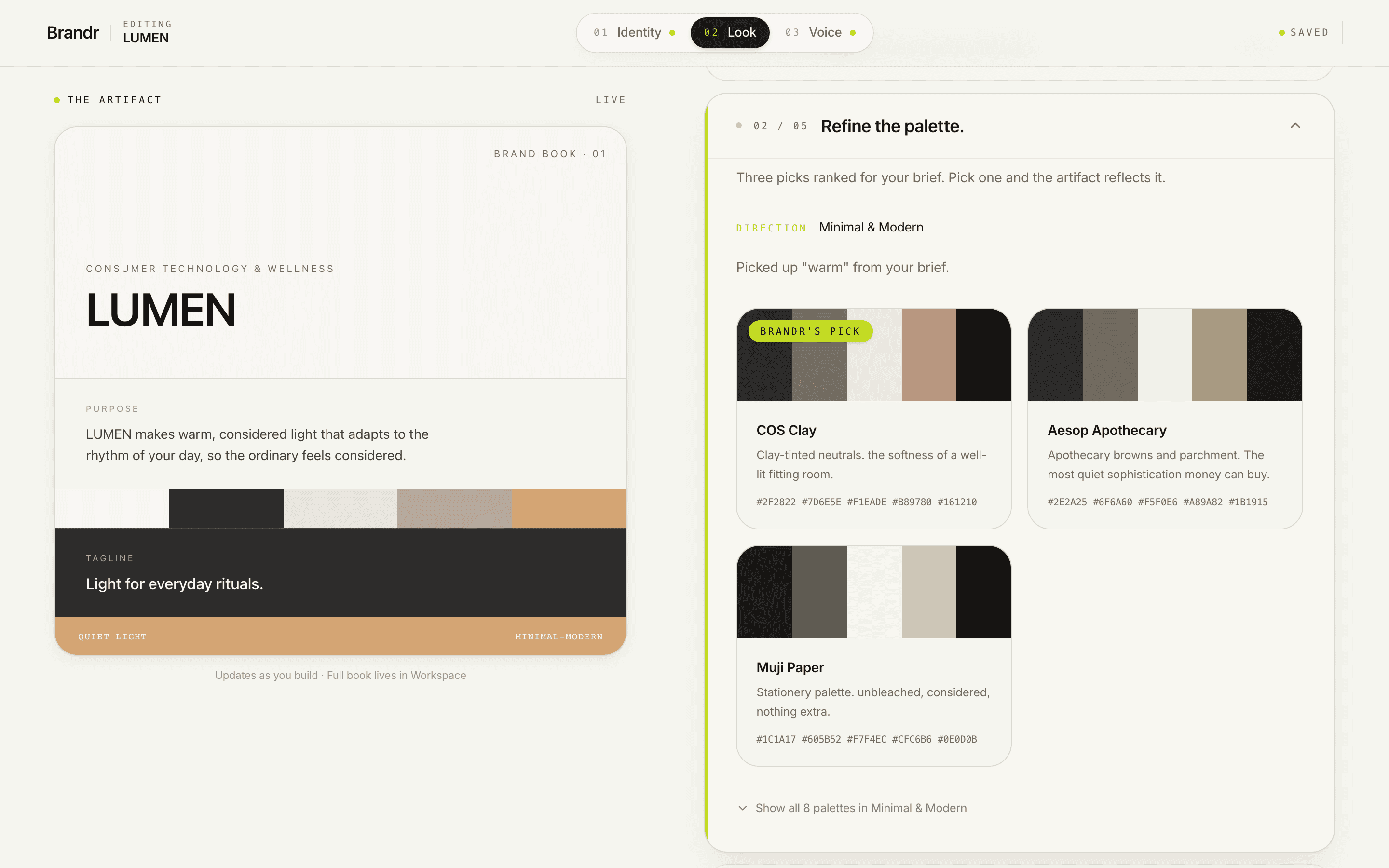 Brandr — Studio · Refine the palette
