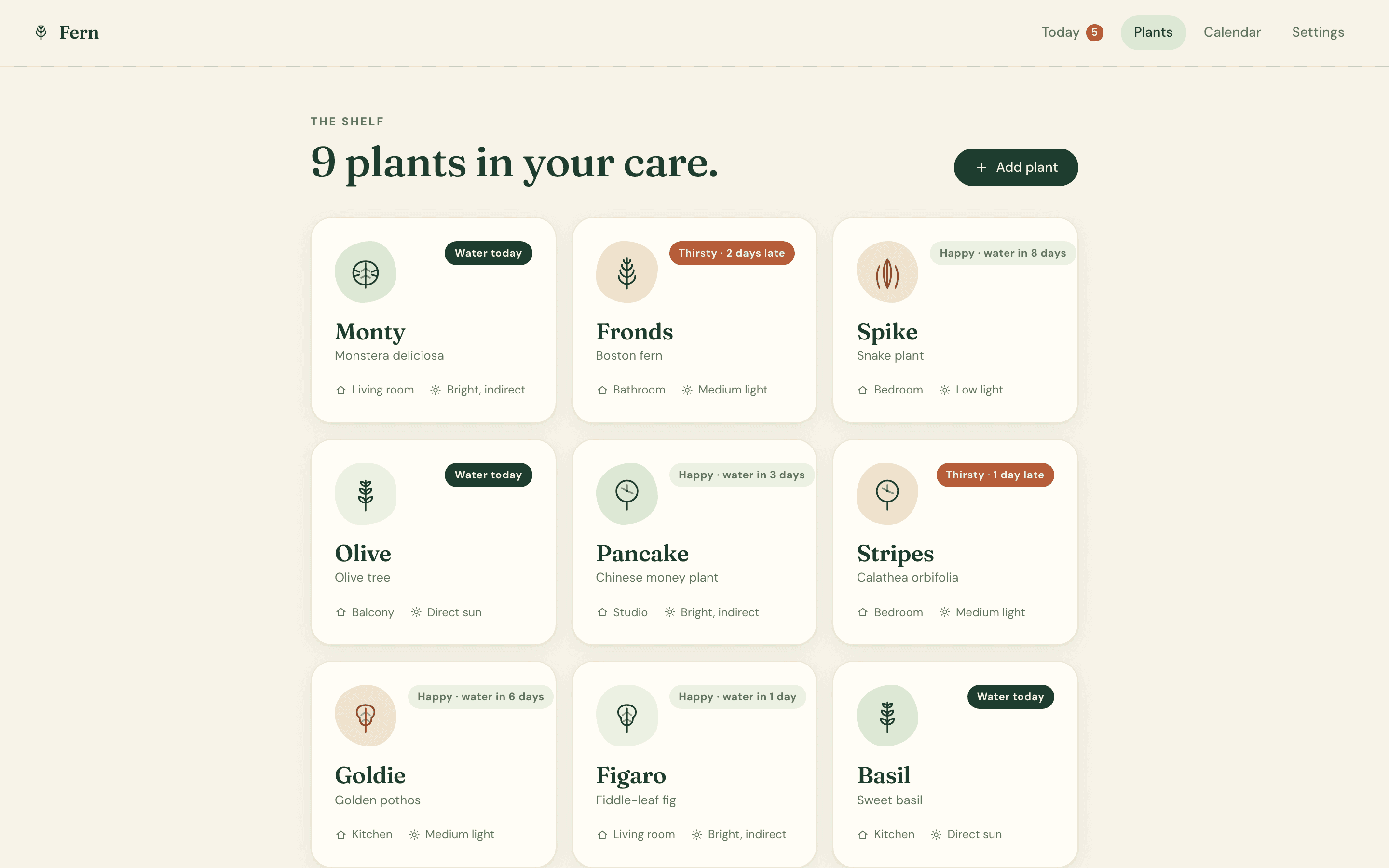 Fern — Every plant, and how it's doing.